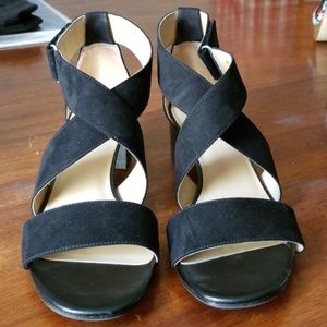 Strappy black block heeled sandals